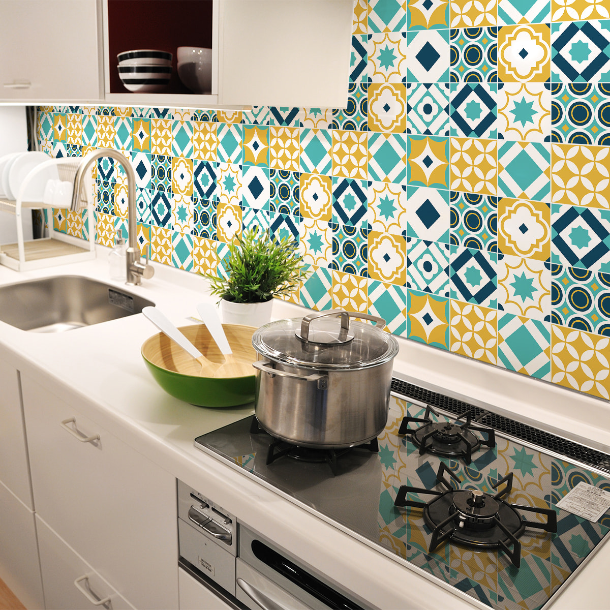 Stickers muraux - Sticker Mural Carrelage adhésif Cuisine Salle de Bain - 30 STICKERS CARREAUX DE CIMENT AZULEJOS ISODORA
