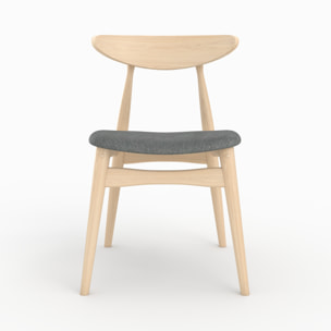 Lot de 2 chaises en tissu gris et bois d'hévéa - Josette