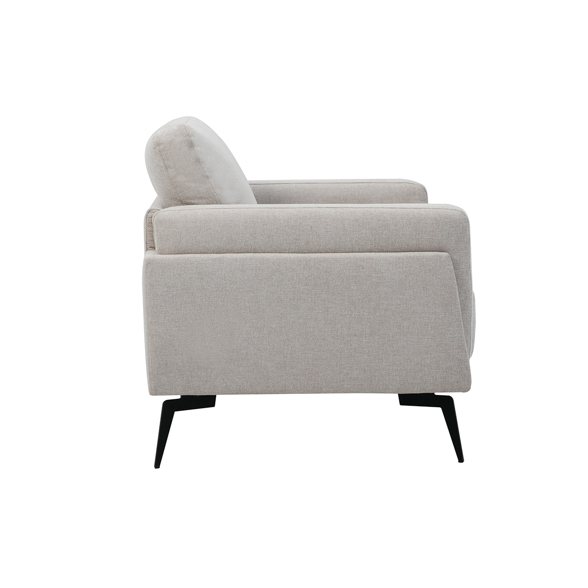 Fauteuil design en tissu effet velours texturé beige et métal noir MOSCO