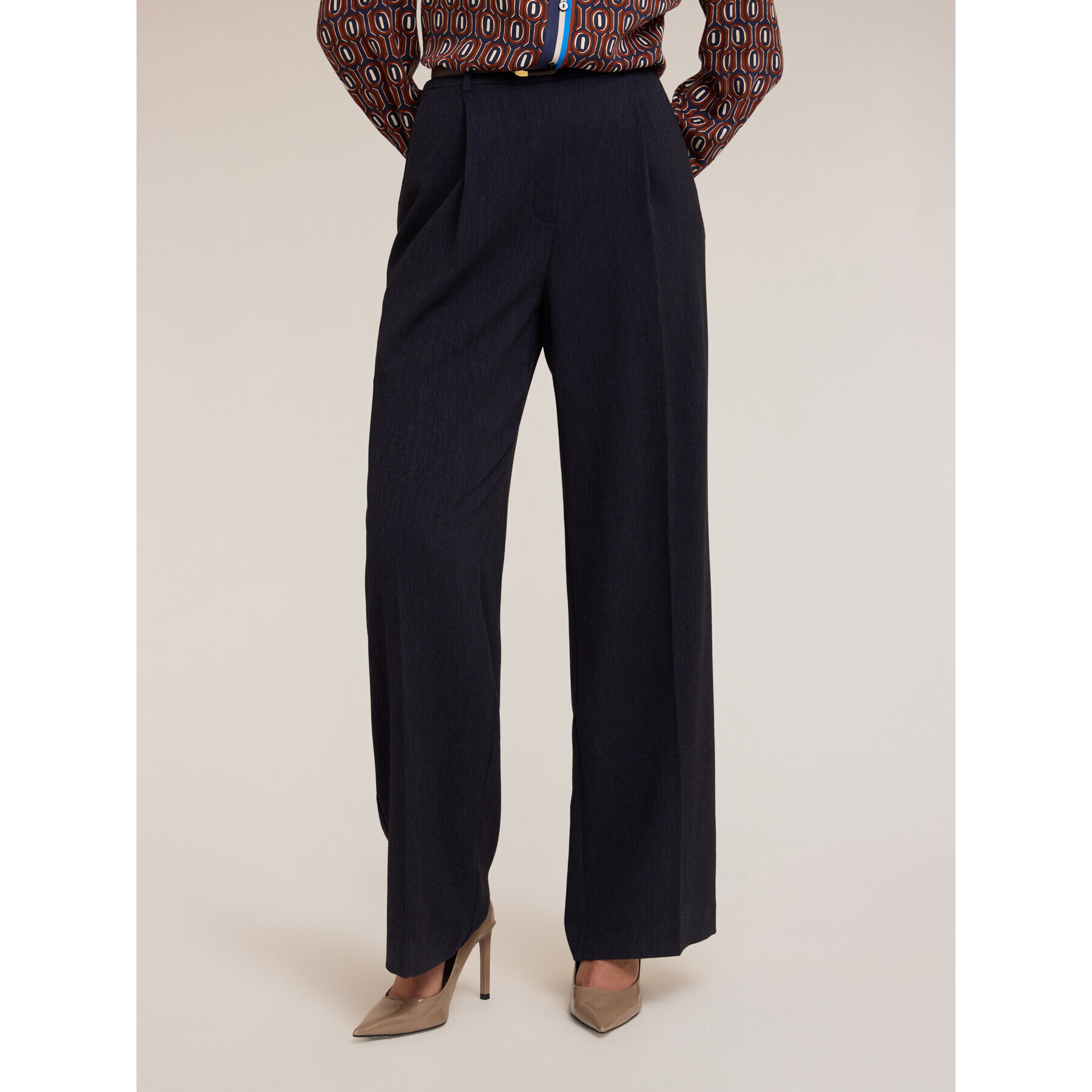 Motivi - Pantalones fluidos anchos con pliegues - Azul