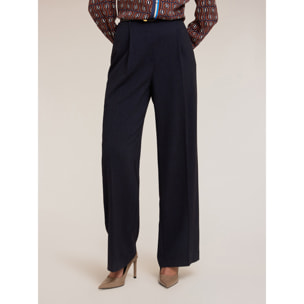 Motivi - Pantalones fluidos anchos con pliegues - Azul