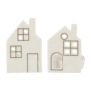 J-Line bougeoir Maison - céramique - blanc - 2 pcs