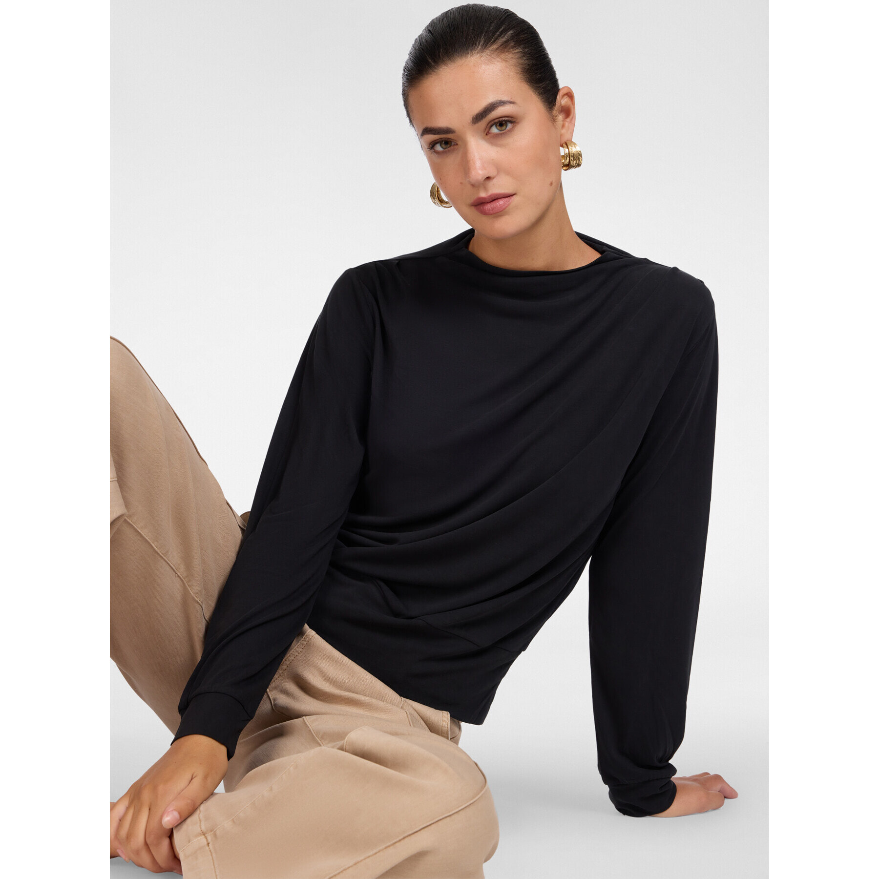 Elena Mirò - T-shirt misto modal con scollo barchetta - Nero