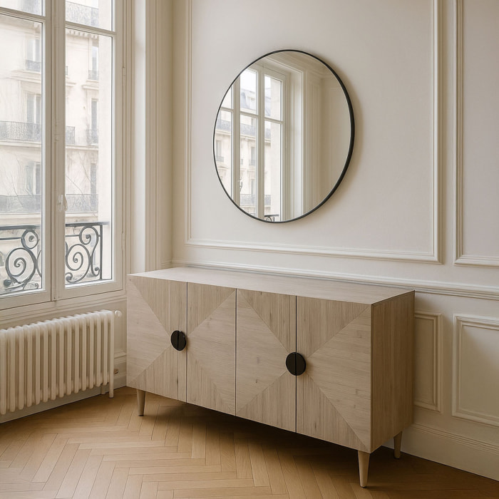 Miroir rond loft avec contour en étain noir 92cm LOFT