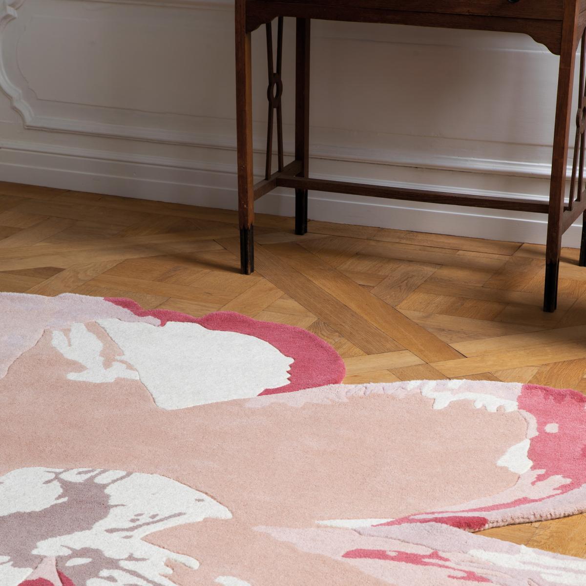 Tapis salon et chambre fait à la main en laine motif floral CHICDOUV