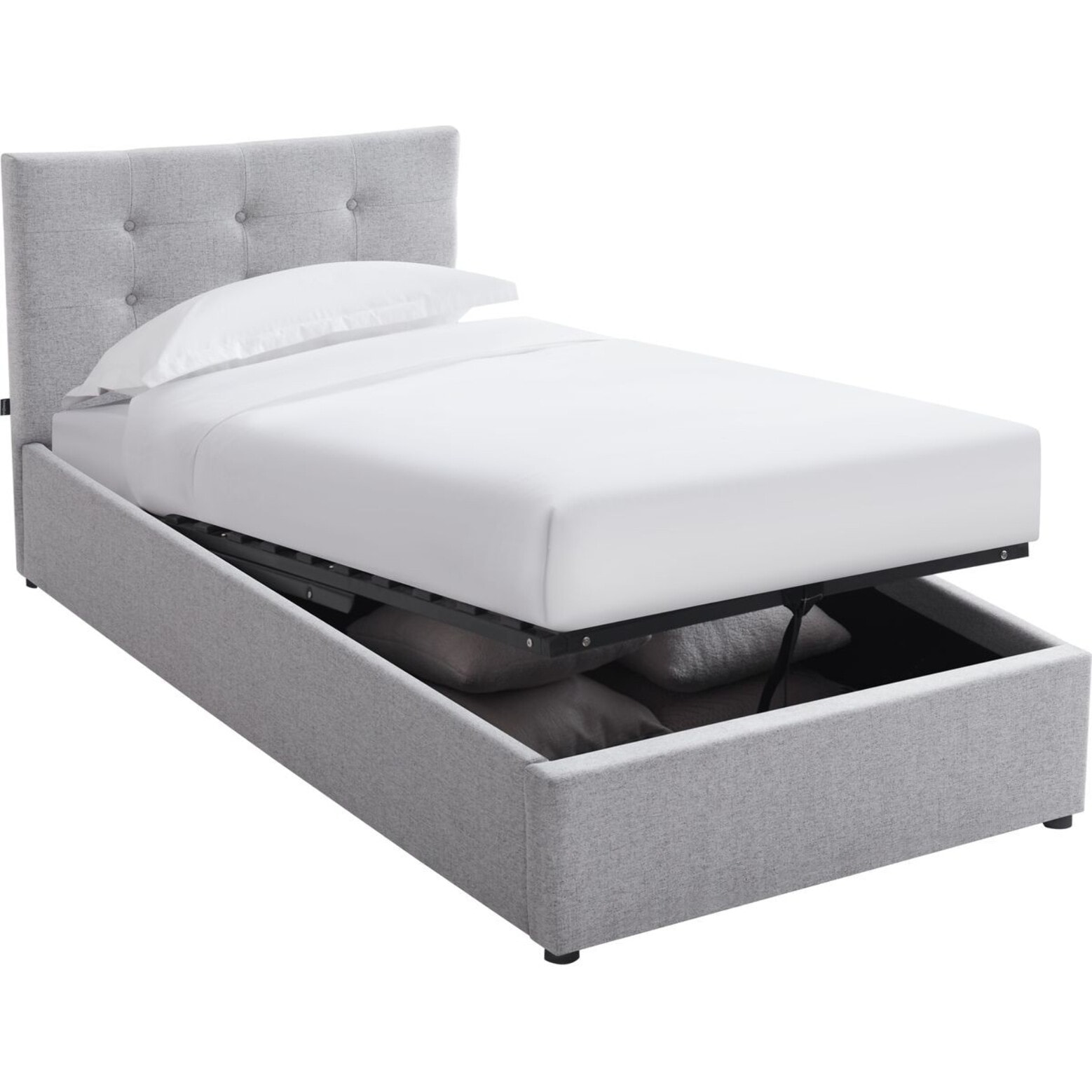 Lit coffre avec tête de lit en tissu - TINA