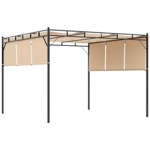 Pergola rétractable dim. 3L x 3l x 2,2H m structure acier époxy anticorrosion noir triple toile polyester haute densité beige