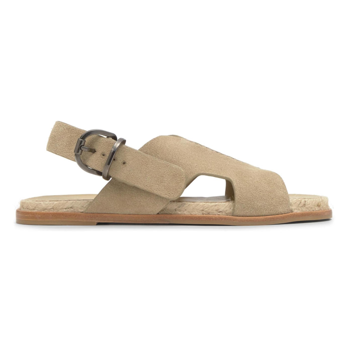 Sandalia plana Philo en serraje con suela de yute cosida a mano