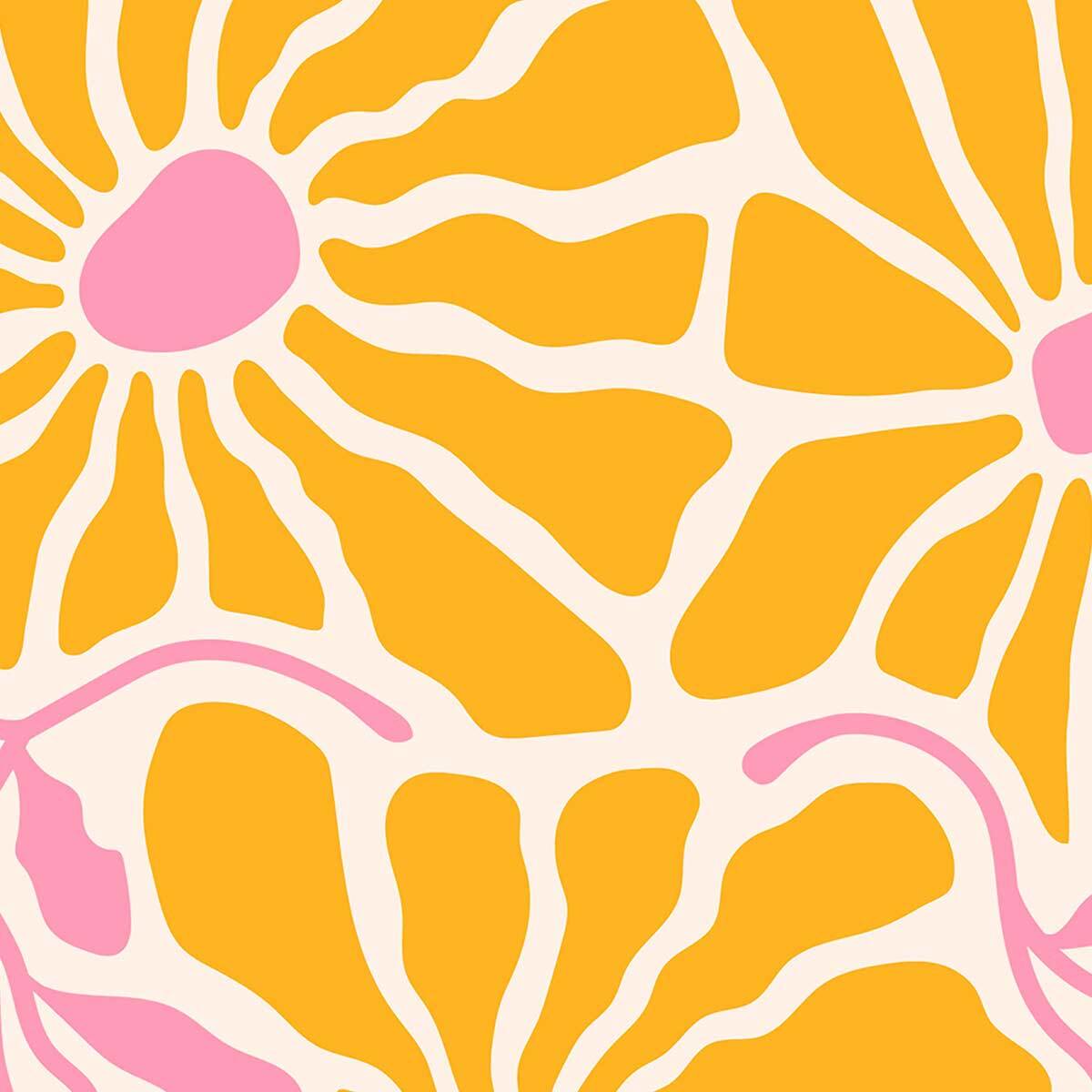 Affiche encadrée fleurs jaunes et roses stylisées Affiche + cadre en métal - Noir