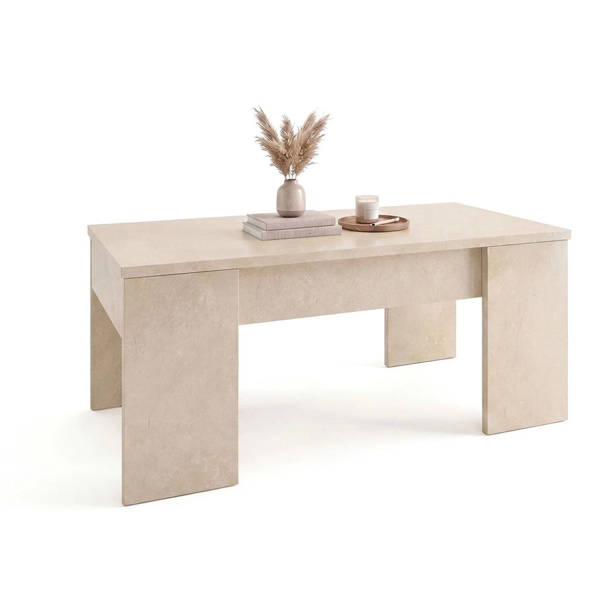 Mesa de centro elevable con almacenaje en microcemento beige 100x45-56 cm Vita Microcemento Beige