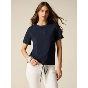 Oltre - Camiseta con bordado de letras - Azul