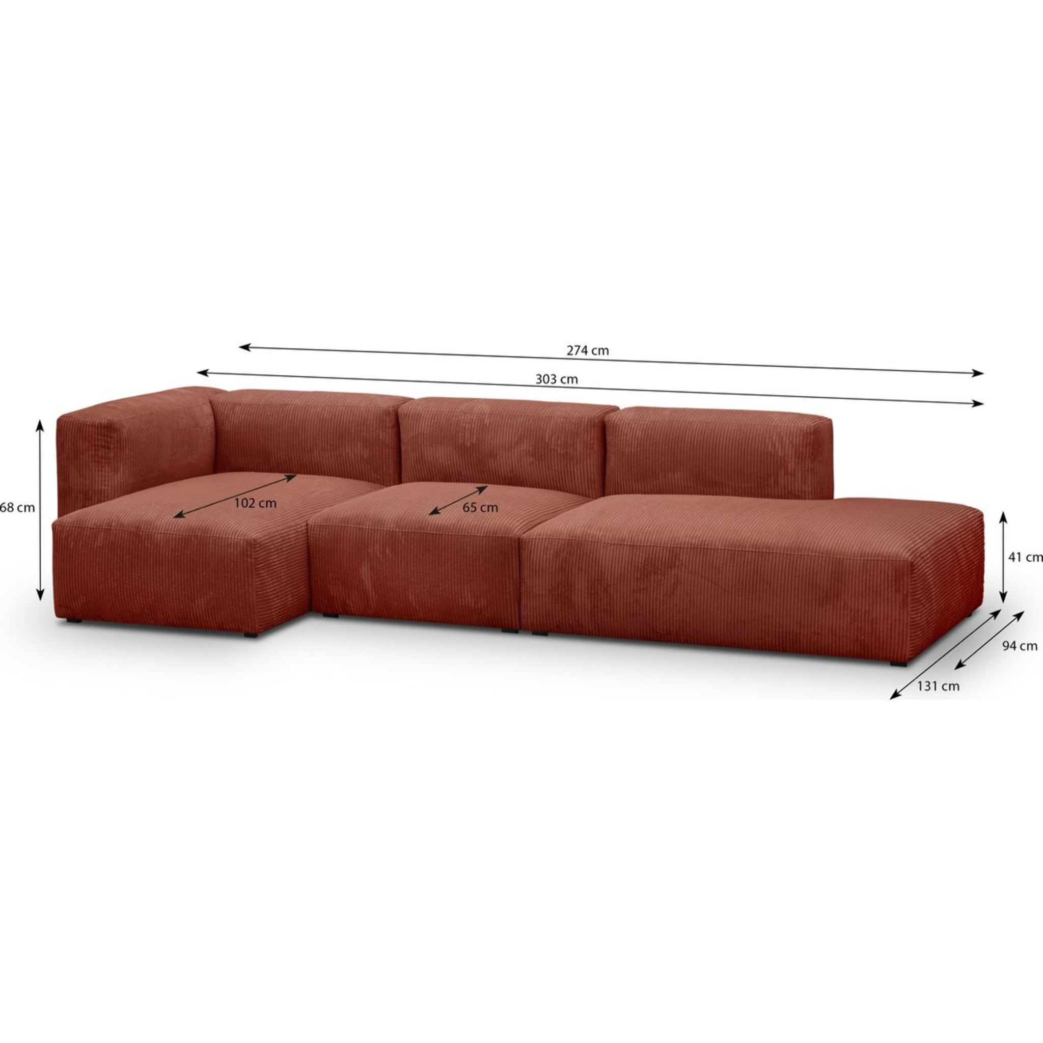 Canapé d'angle à gauche modulable 5 places en velours côtelé - MODULO