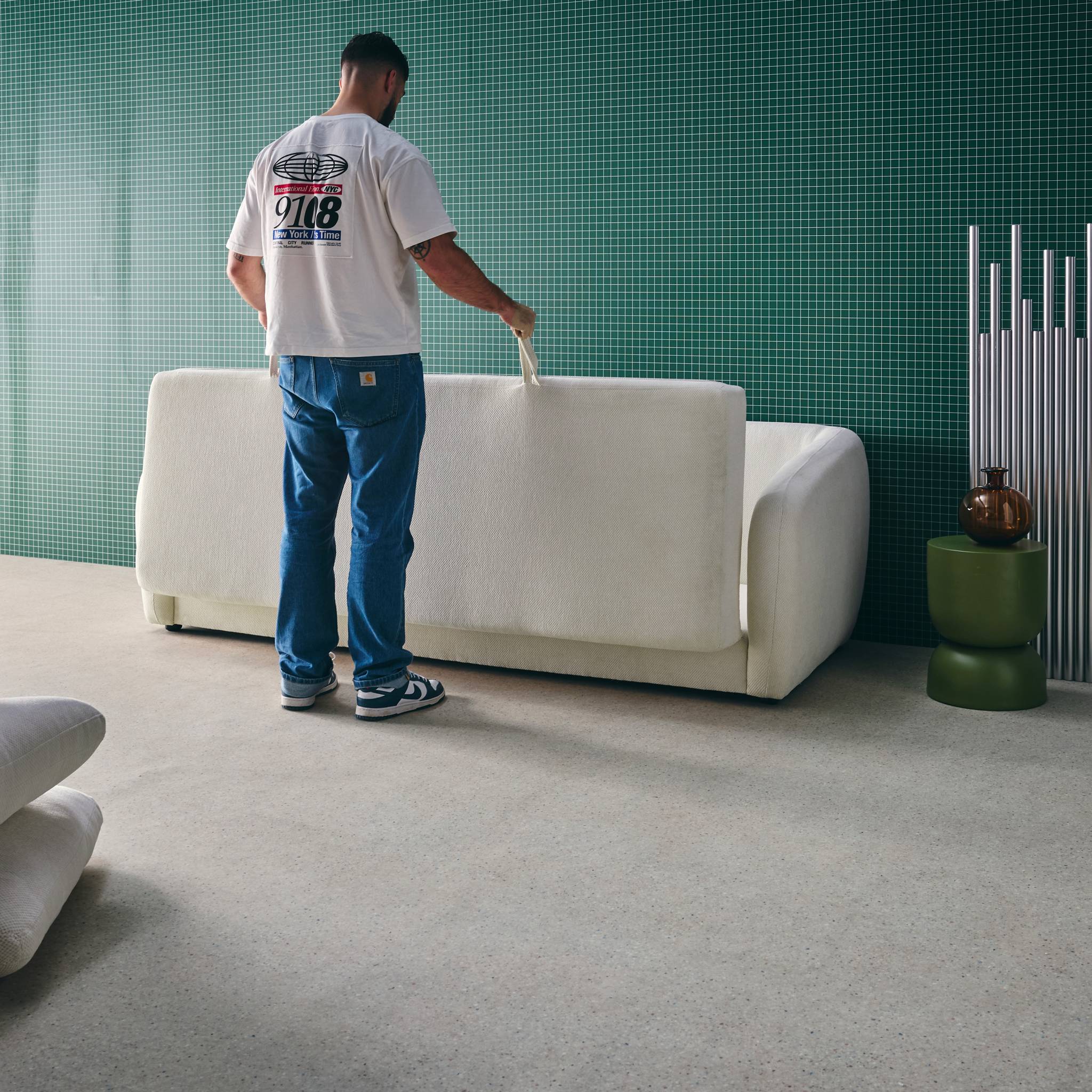 Canapé convertible 3 places tissu chenille blanc - L 220 x P 95 x H 76cm - Twist