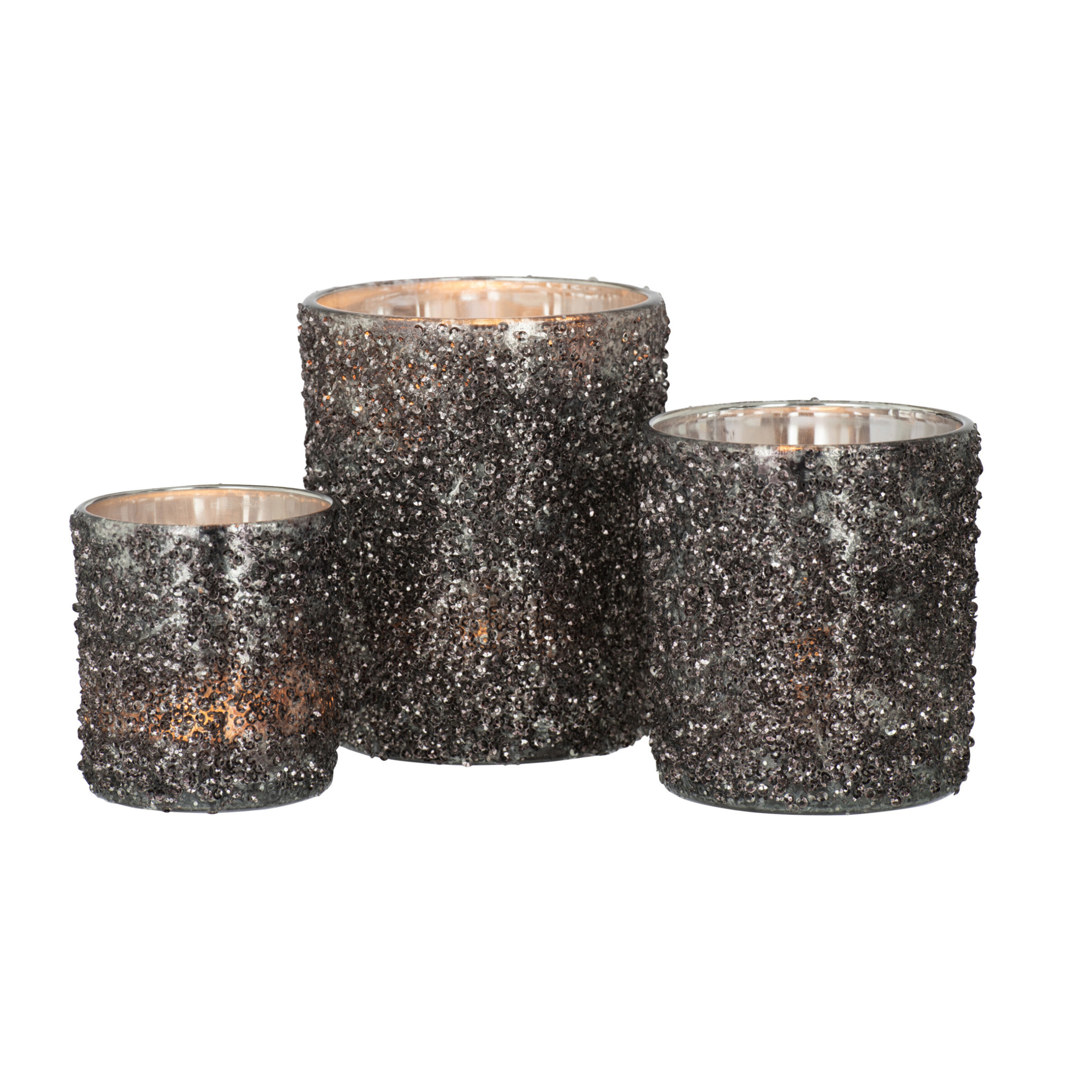 J-Line photophore Paillettes - verre - gris anthracite - large