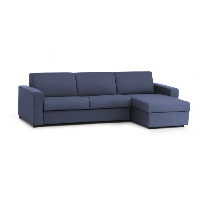 Divano letto con penisola Aika, Sofà con penisola contenitore reversibile, Braccioli standard, 100% Made in Italy, Cm 280x95h90, Blu