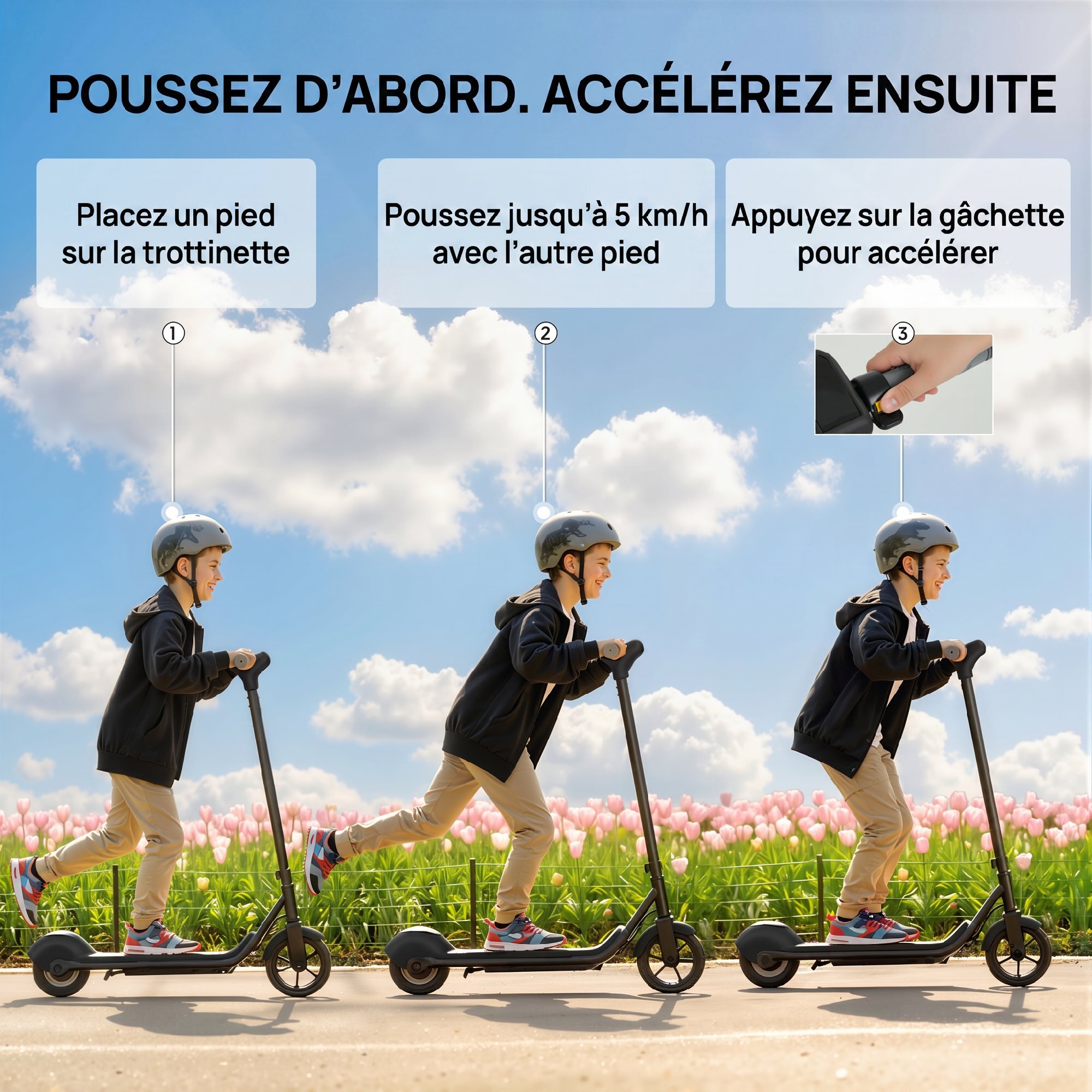 Trottinette électrique enfant écran LED lumières RGB 10 Km/h max. noir