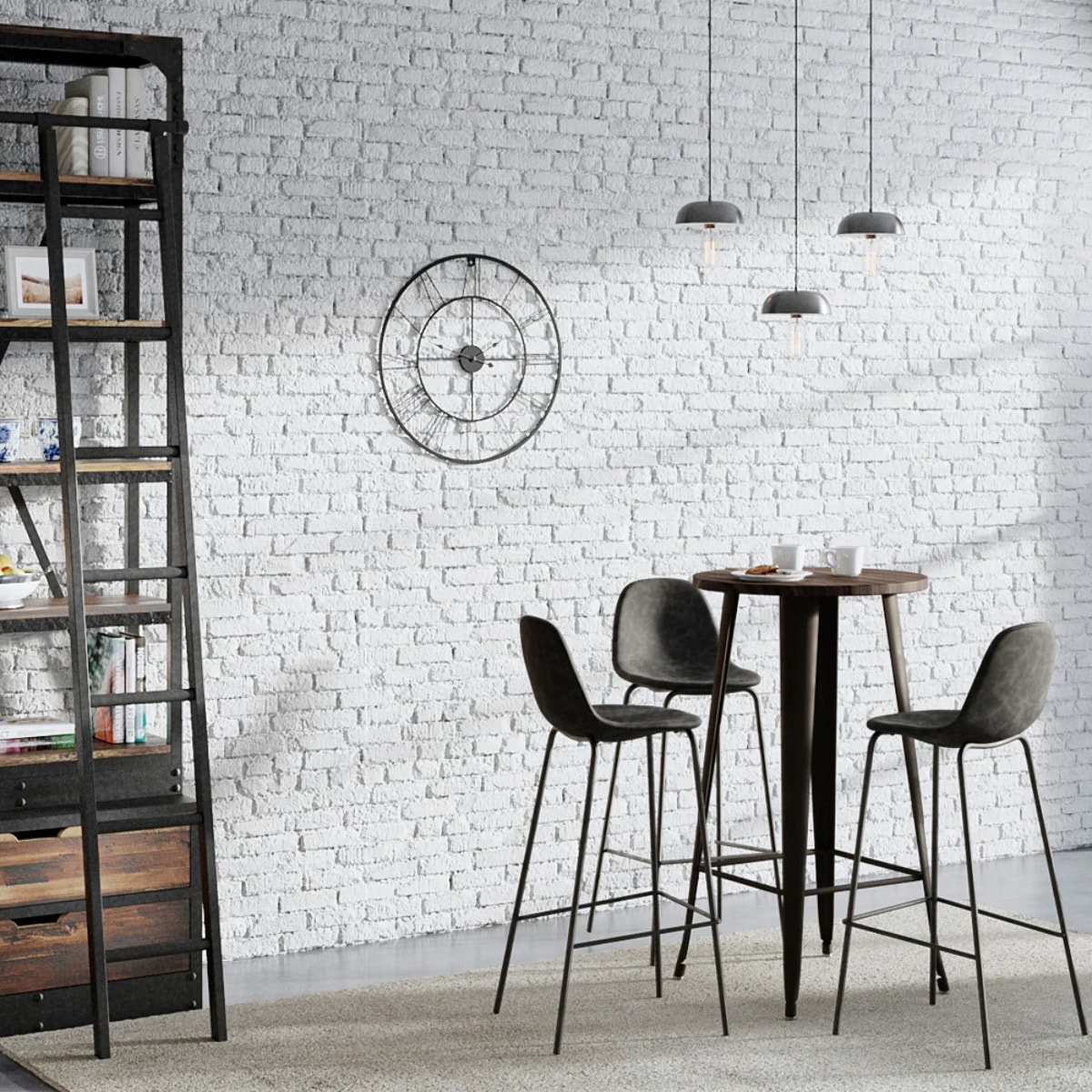 Lot de 2 chaises de bar 75 cm en cuir synthétique gris/noir - Henrik
