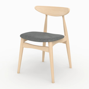 Lot de 2 chaises en tissu gris et bois d'hévéa - Josette