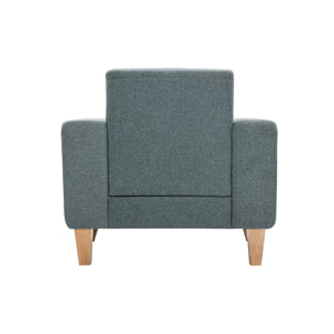 Fauteuil scandinave en tissu vert de gris et bois clair FJORD