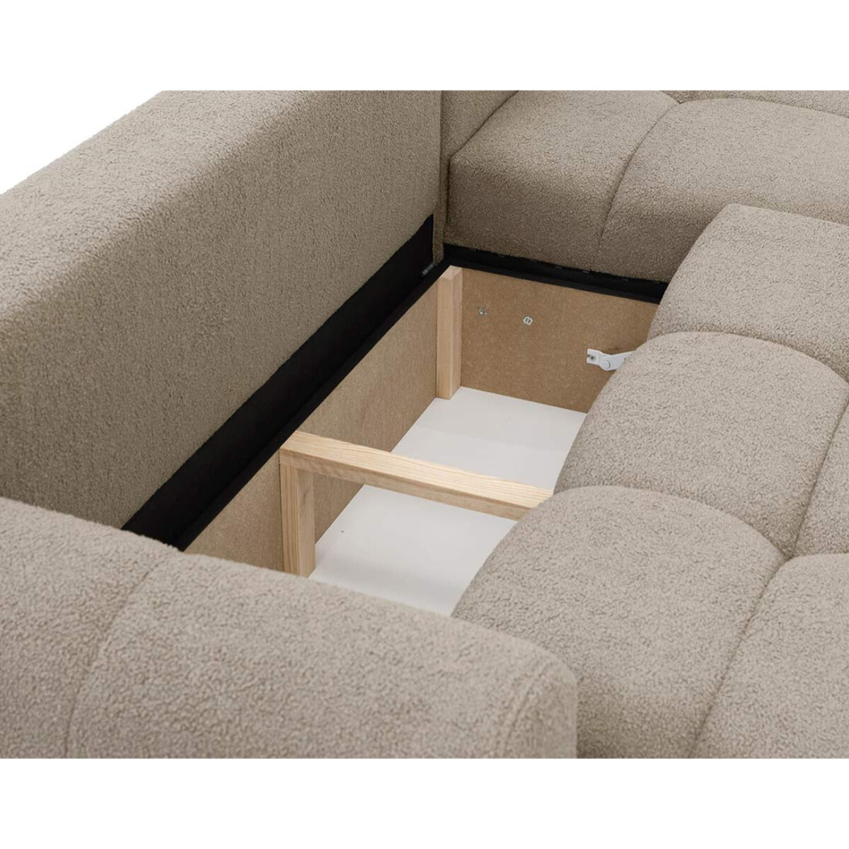 Yulin - Canapé d'angle droit 4 places convertible avec coffre en tissu bouclette - Marron