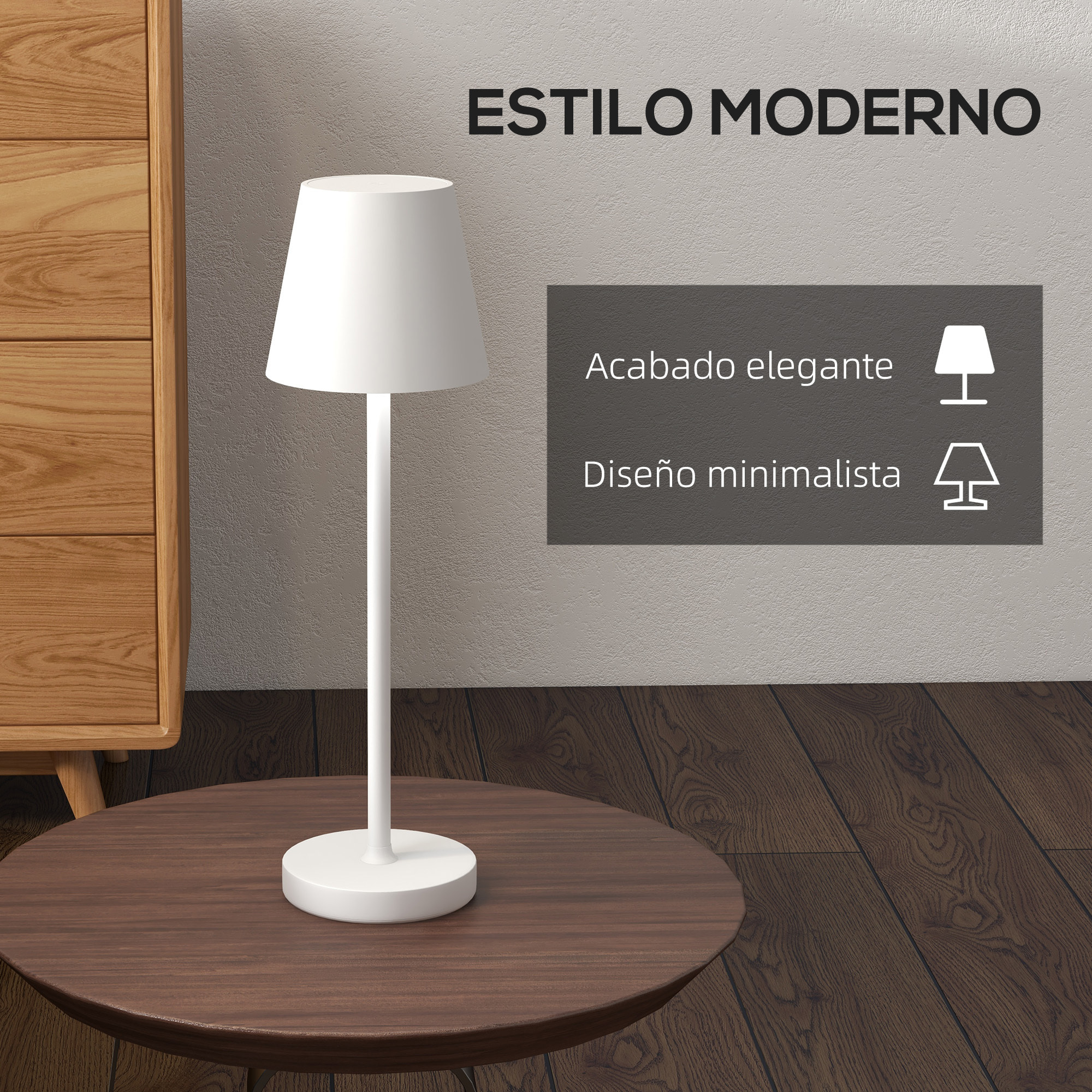 Lámpara de Mesita de Noche con Luces LED Lámpara de Mesa Inalámbrica USB-C Recargable 3 Colores Pantalla de Acrílico para Dormitorio Salón Ø11,2x36,5 cm Blanco