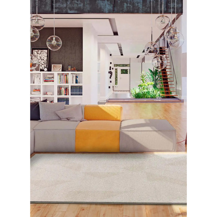 HL-GEOMETRIC Alfombra con texturas neutras de pelo corto en color crema, varias medidas disponibles