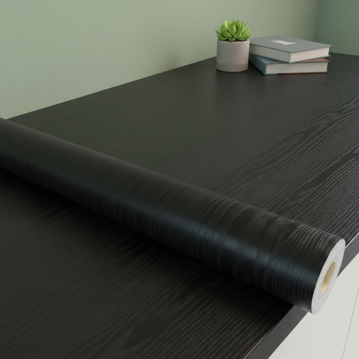 Rouleau adhésif protecteur effet bois noir au mètre - Autocollants Revêtement Adhésif Cuisine Meubles Salle de bain