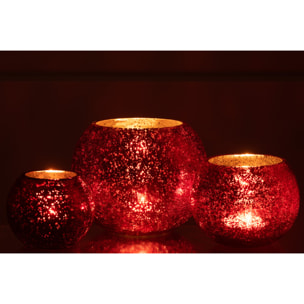 J-Line photophore Boule Craquele - verre - effet nacre - rouge - large