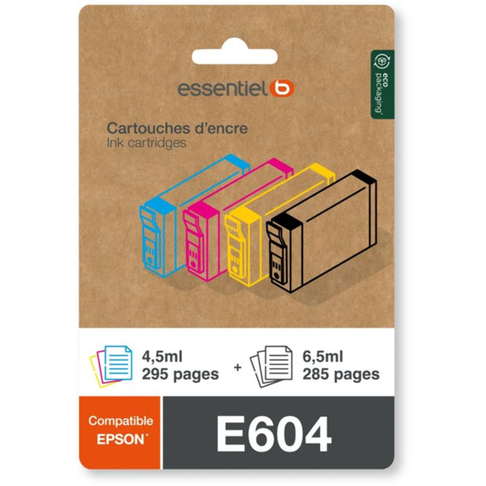 Cartouche d'encre ESSENTIELB E604 Noir + 3 couleurs