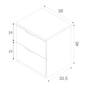 Comodino Syracuse, Comodino moderno a 2 cassetti, Tavolino da notte, Comò basso per camera da letto, cm 38x34h45, Bianco