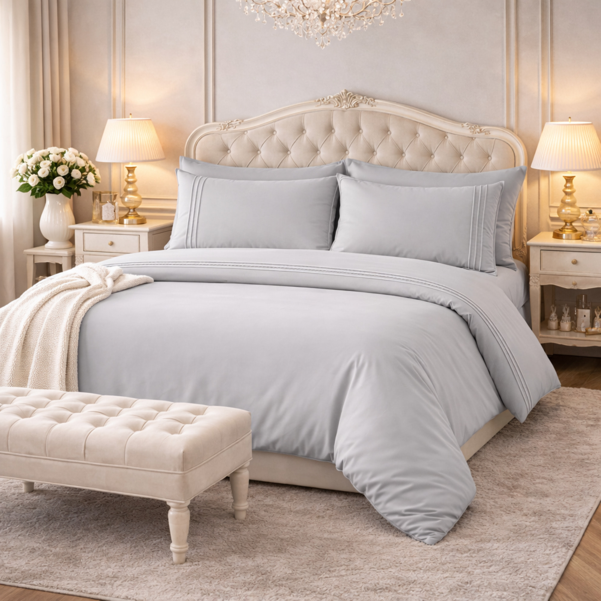 LAURA BIAGIOTTI Completo Set Lenzuola Floire Matrimoniali: L’Eleganza del Percalle firmata Hermet_grigio