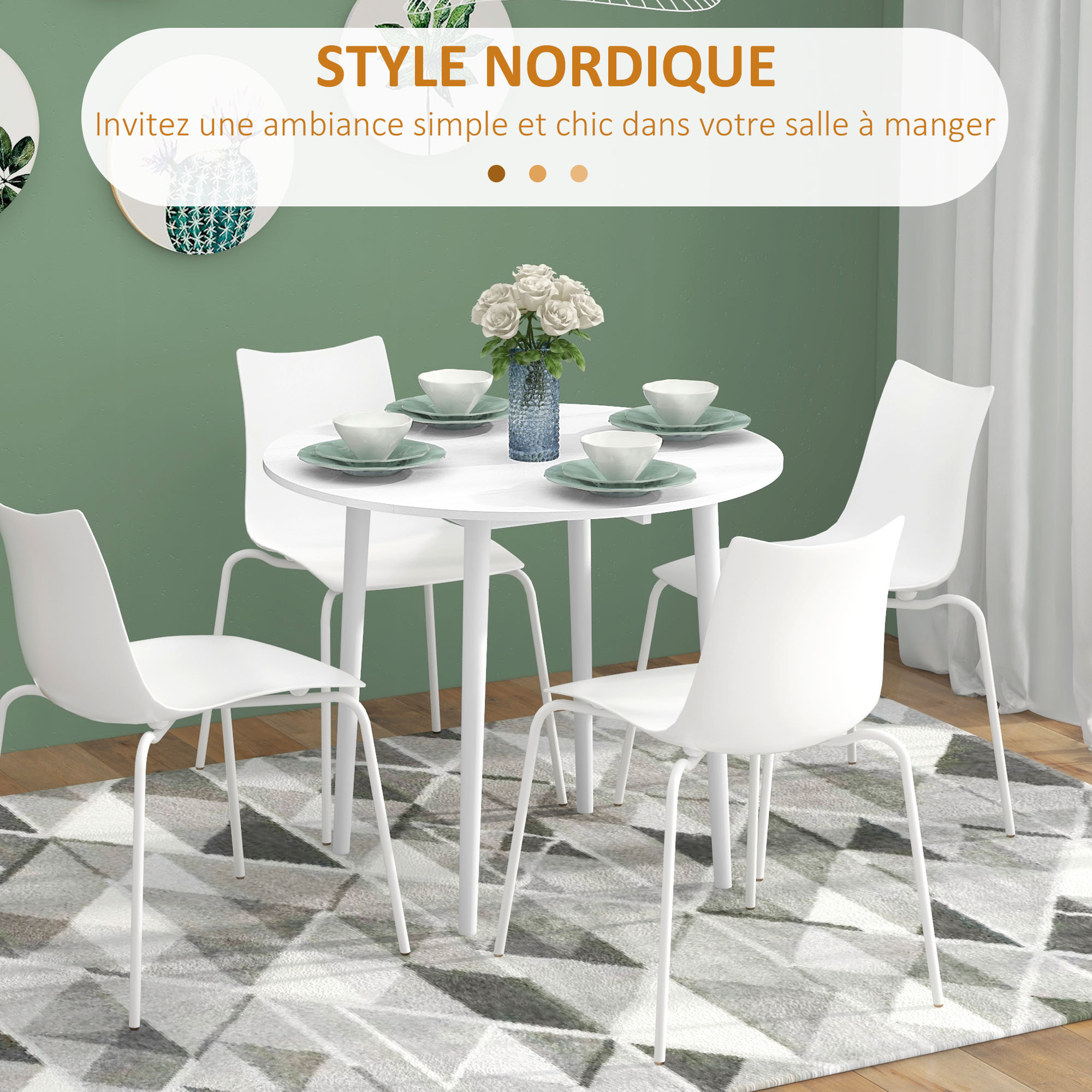 Table à manger ronde 4 personnes - table ronde extensible - table pliable 2 abattants - dia. 89 x 73H cm - bois blanc