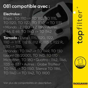 Lot de 4 packs de 4 sacs aspirateur 64821 pour Tornado et Electrolux TopFilter Premium
