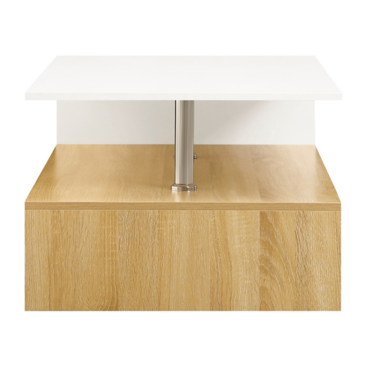 Tavolino moderno bianco e rovere naturale con dettagli in acciaio inox - Celio