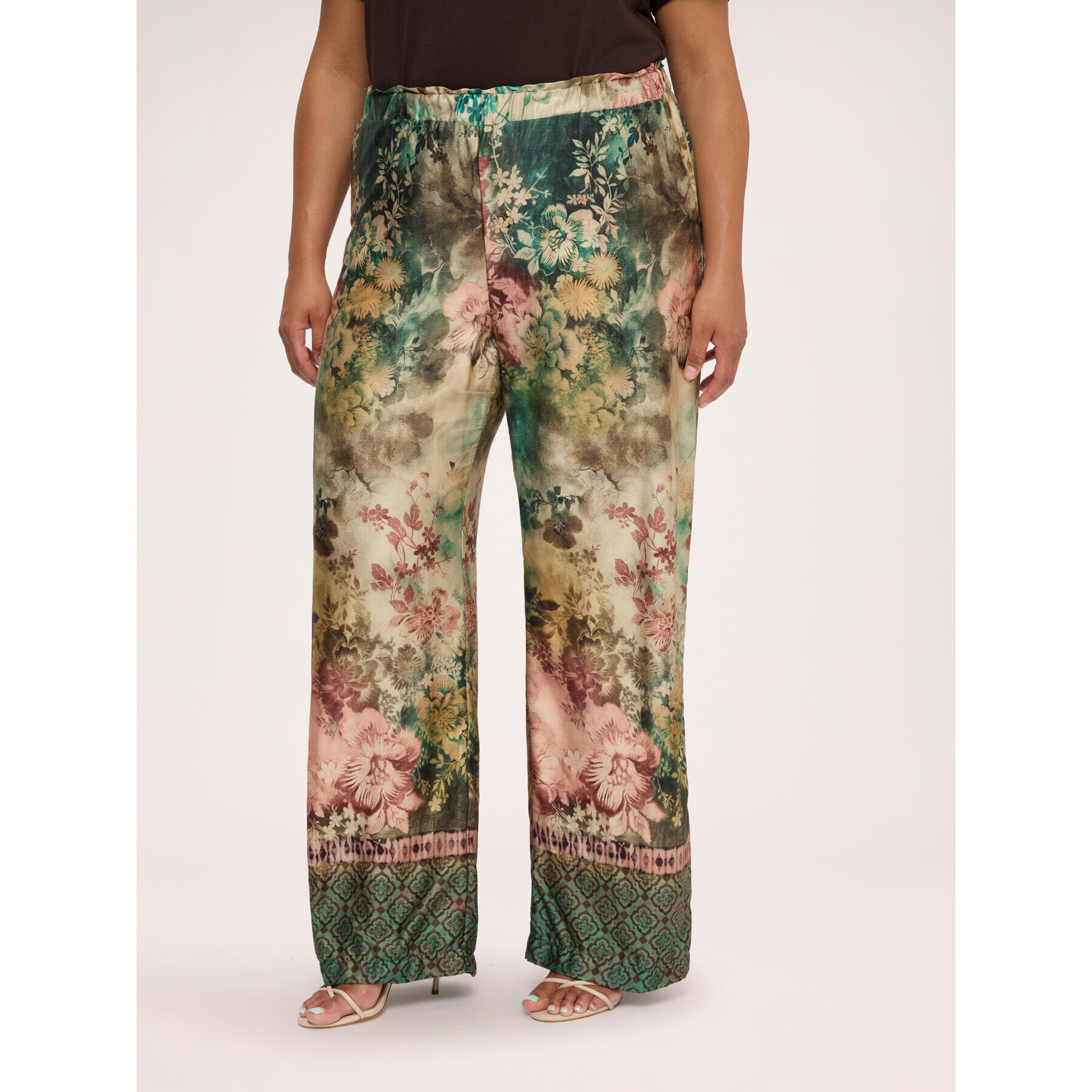 Fiorella Rubino - Pantaloni Wide Leg in raso di viscosa - Beige