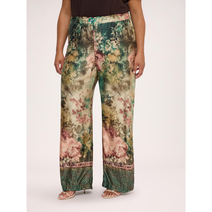 Fiorella Rubino - Pantaloni Wide Leg in raso di viscosa - Beige