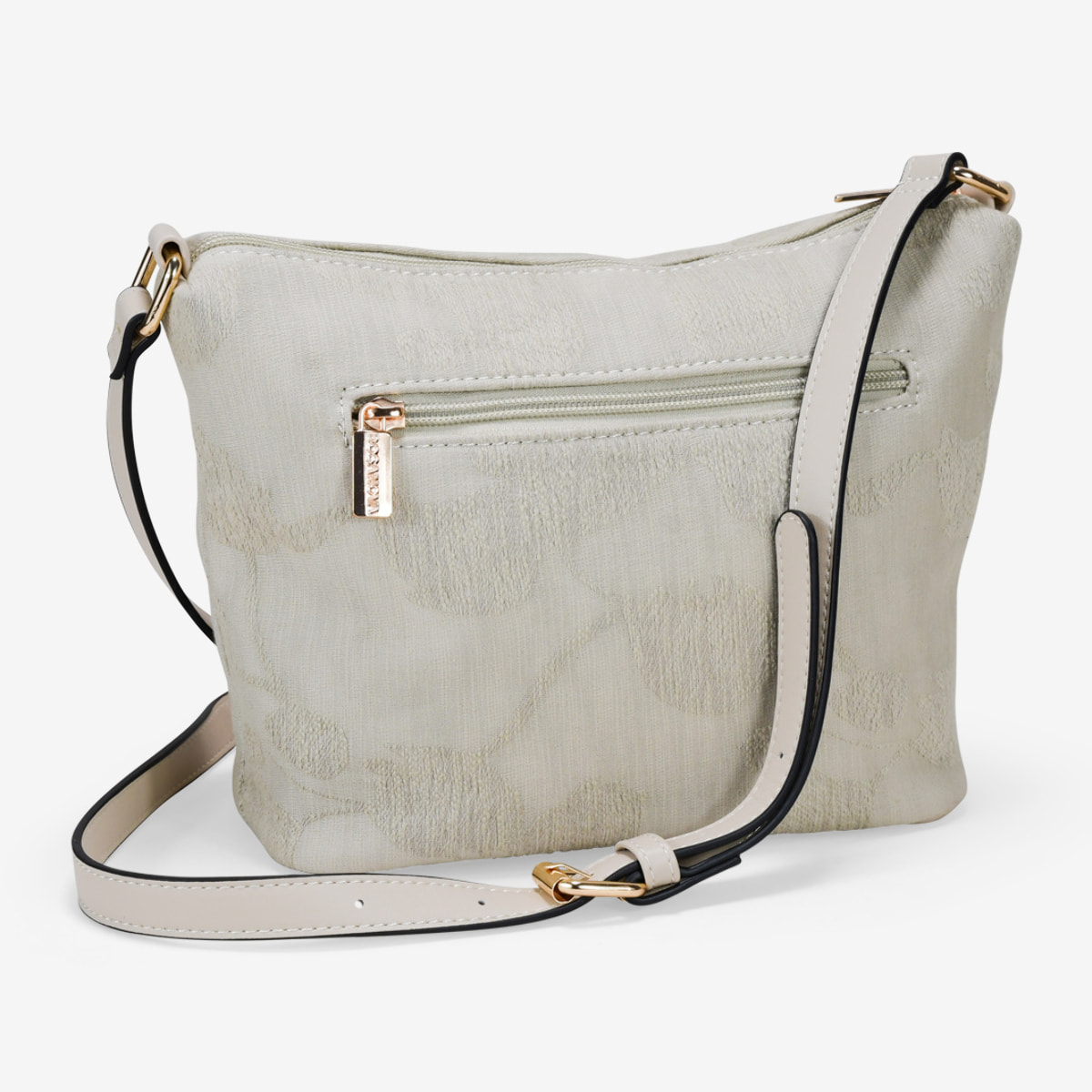 Bolso bandolera beige con flores y tachas