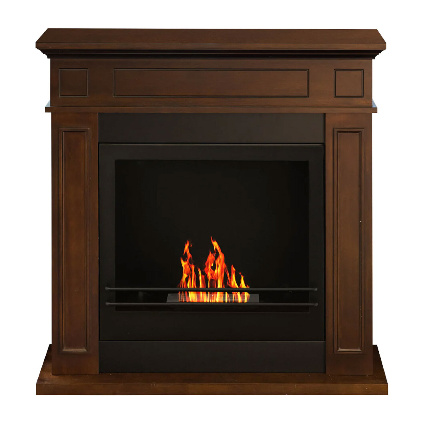 Jefferson - Camino a bioetanolo da terra in legno 89,5x28xH90,5 cm, colore marrone