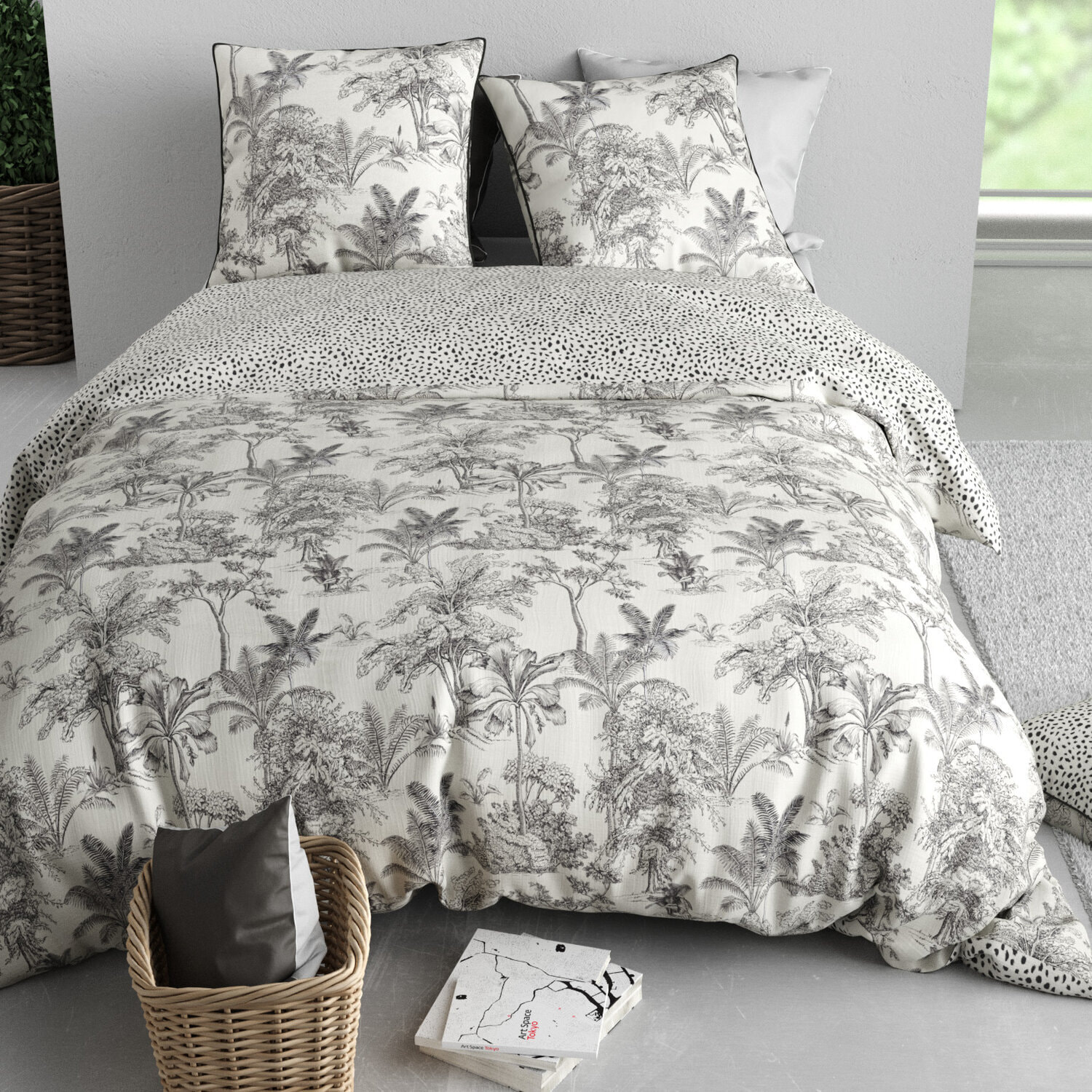 Parure housse de couette imprimé 100% coton - fauve - noir