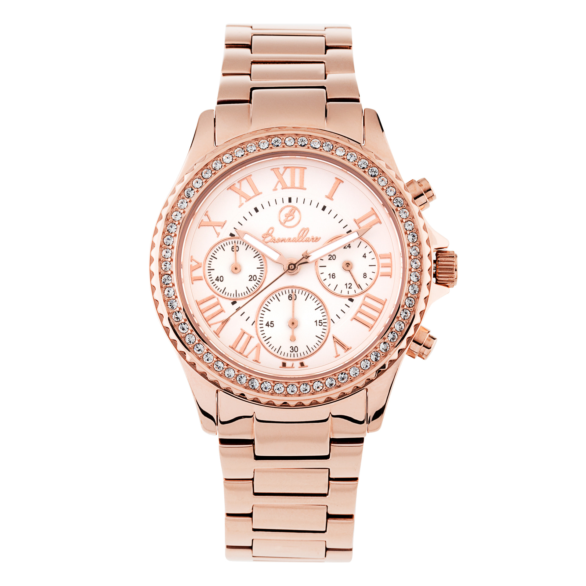 Orologio da Polso Bianco in Acciaio con Cubic Zirconia e Placcatura in Oro Rosa 18kt