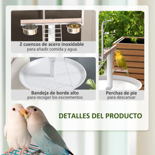 Comedero de Pájaros para Exterior con Ruedas Ø60x138 cm Comedero para Pájaros de Pie con 2 Cuenco de Acero Inoxidable y 2 Perchas para Jardín Terraza Blanco