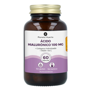 PLANETA HUERTO | Ácido Hialurónico 60 Cápsulas - Suplemento de Colágeno, Vitamina C y MSM para Hidratación, Elasticidad y Salud de la Piel