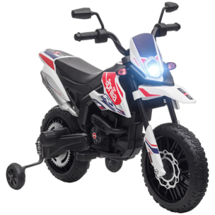 Moto Eléctrica para Niños 12V con Licencia Aprilia, Moto Eléctrica Infantil con Ruedas Auxiliares Desmontables, 6 km/h, Suspensión Trasera, Faro, Música y USB, para Niños 37-96 Meses, Blanco