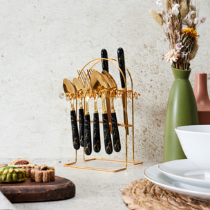 Menagere 24 Pieces Noir Et Dore Eclat