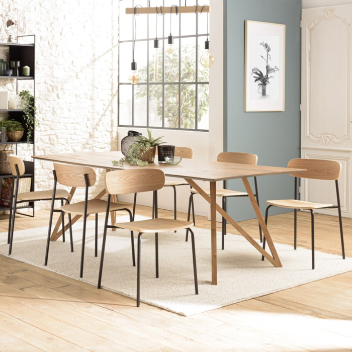 TOM - Lot de 2 chaises « écolier » en bois de frêne pieds acier noir