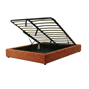 Lit coffre Cancun | Espace de Stockage jusqu'à 900 L | Robuste et Large Angle d’Ouverture | Velours Côtelé | Terracotta