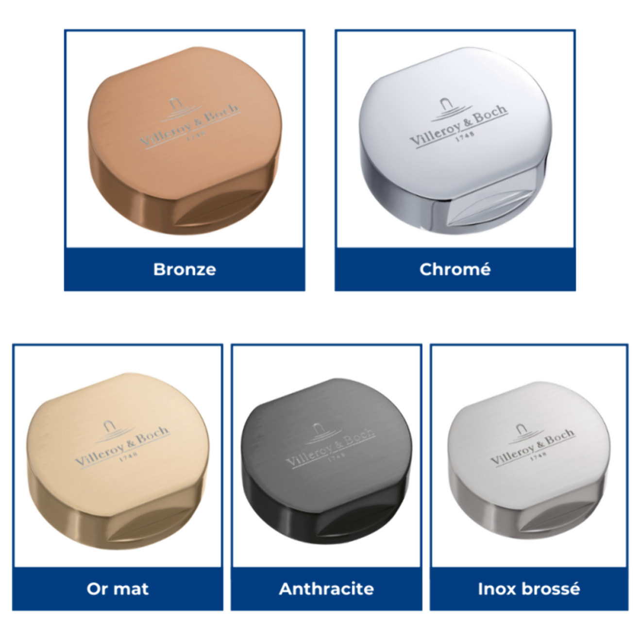 Bouton pour mécanisme 2 cuves, VILLEROY & BOCH en acier inoxydable finition or mat