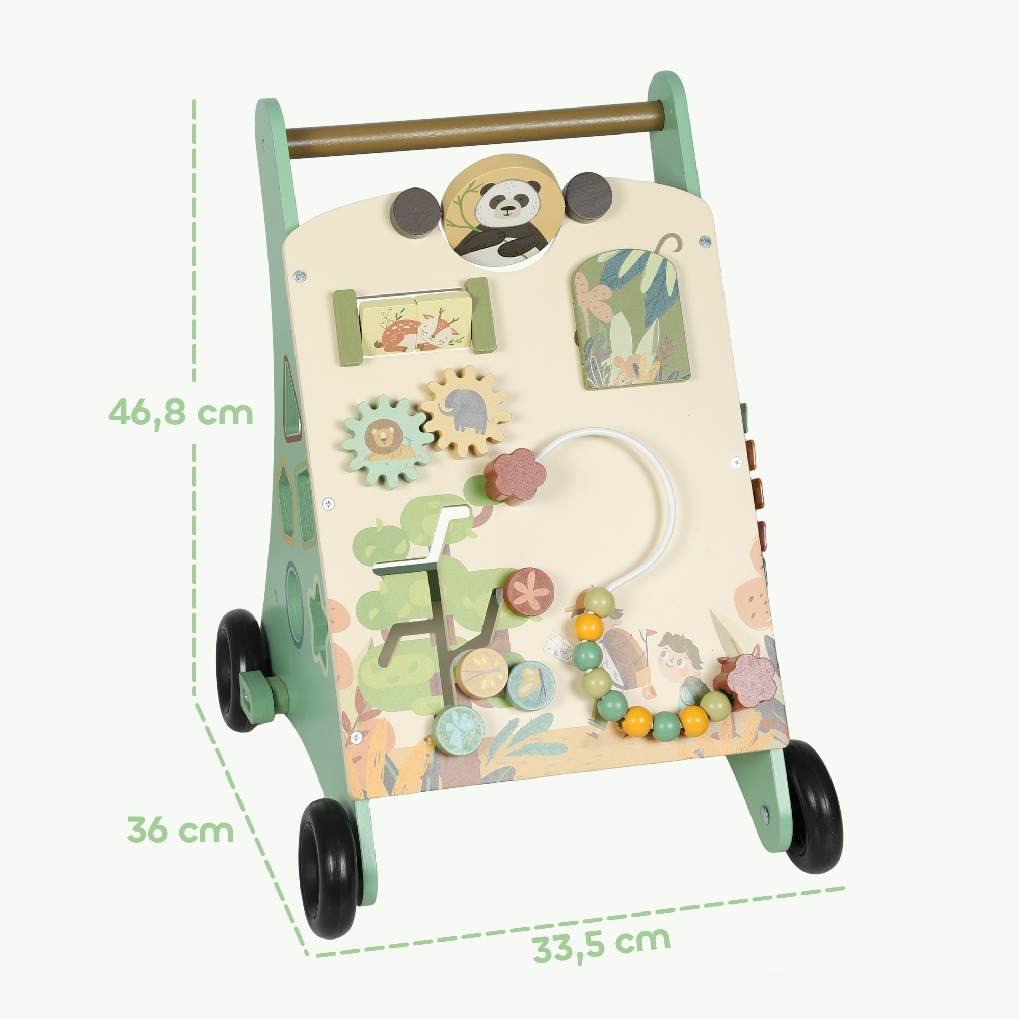 Andador Madera Bebé, Juguete de Andador, Centro de Actividades de Aprendizaje Montessori Control de Velocidad, con Xilófono, Engranajes, Laberinto, Cuentas, Para Niños de +18 Meses, Verde