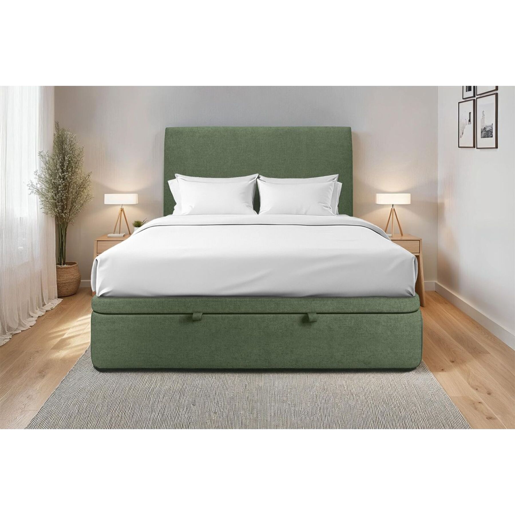 Lit avec sommier et tête de lit lisse - Toile nattée au style contemporain - Adapté à tous les matelas, montage rapide - Design épuré - Hauteur Totale : 39 cm