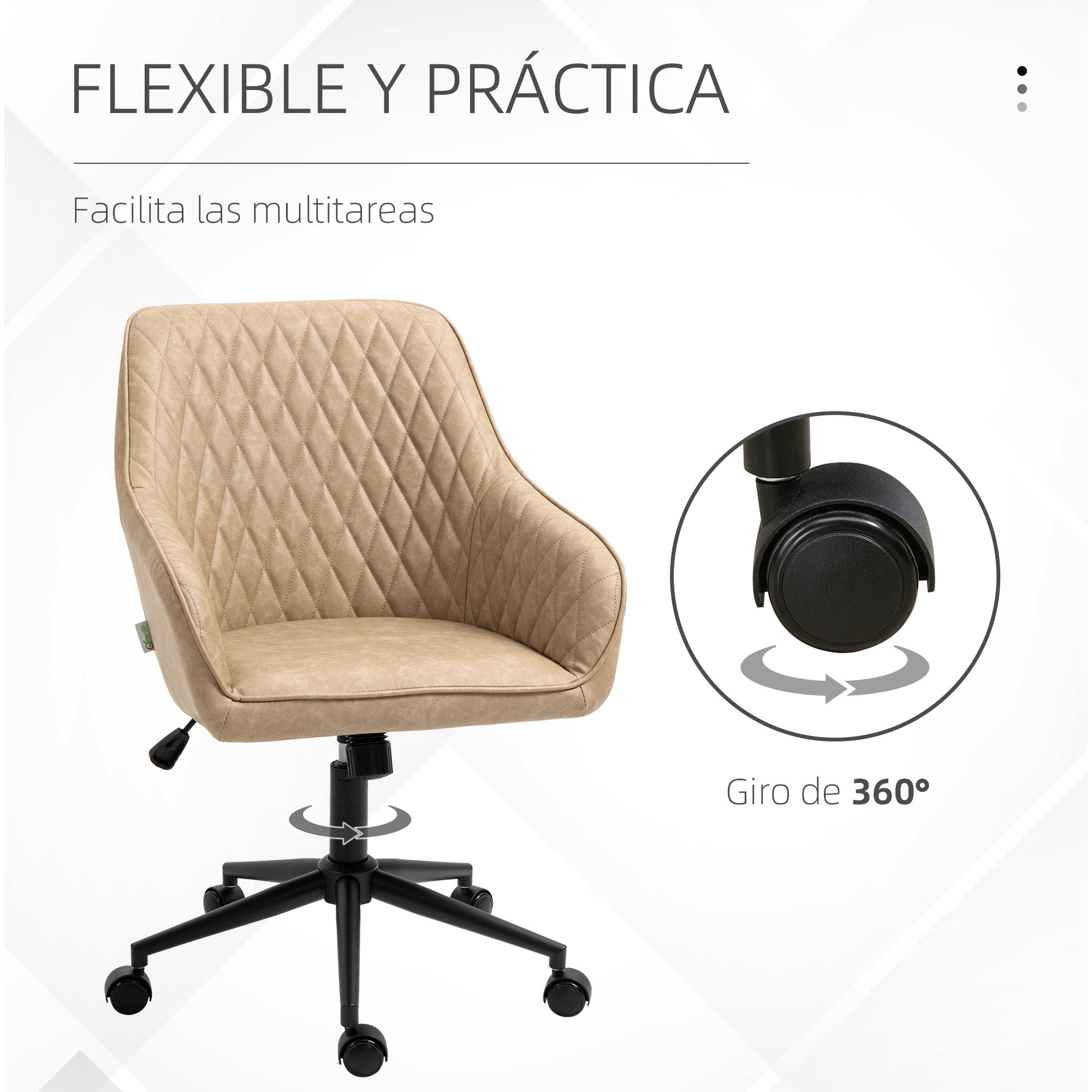 Silla de Oficina Ergonómica Silla de Escritorio Giratoria de Cuero PU con Altura Ajustable y Función de Inclinación para Salón Dormitorio Estudio 59x60x90-100 cm Marrón